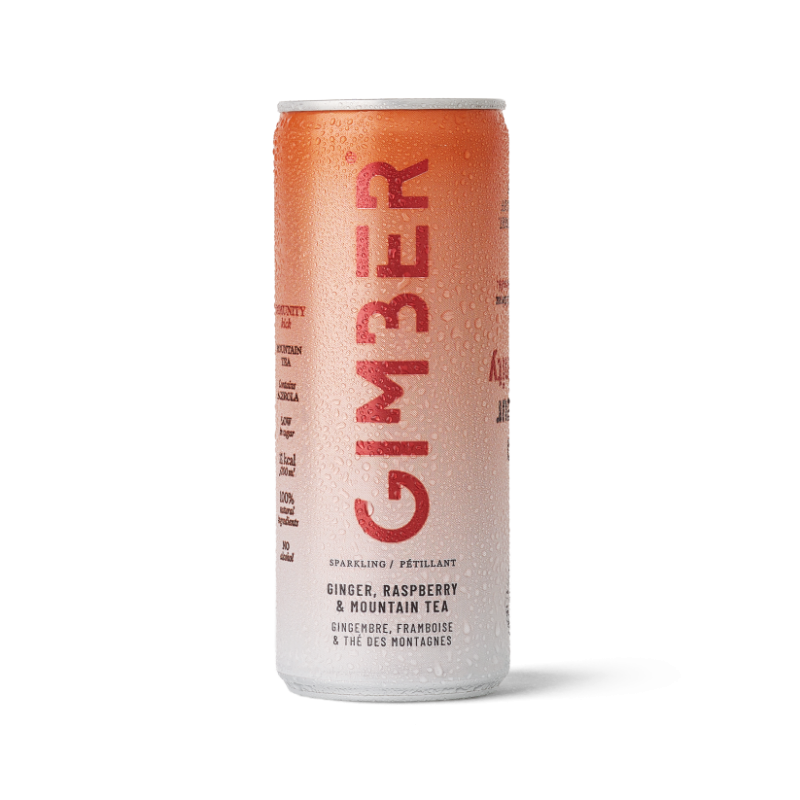Gimber Zázvor, malina & horský čaj, bio perlivý nápoj, 250 ml